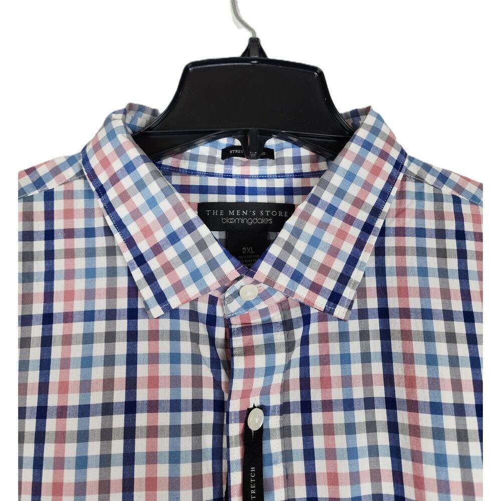 The Mens Store Classic Fit Button Down XXL Pink Blue Check Stretch Cotton NWT - Picture 3 of 4